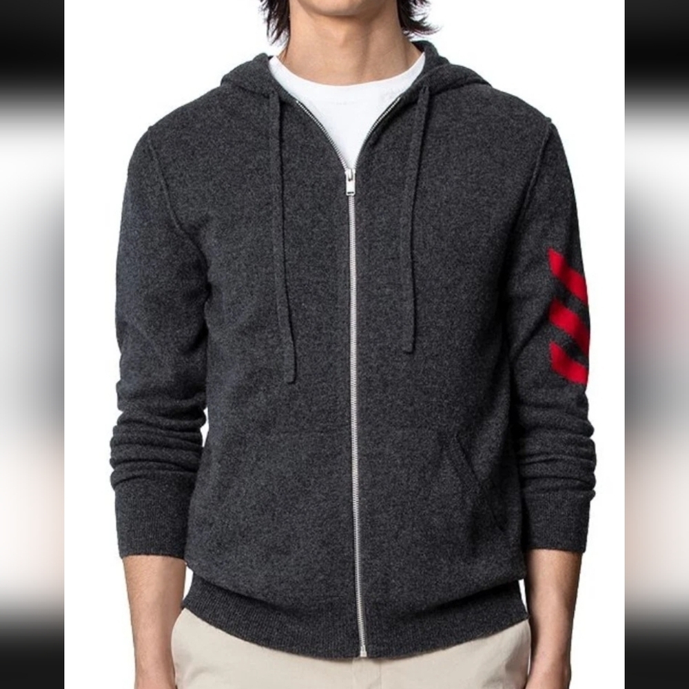 Zadig & Voltaire Men's Clash Arrow Cashmere Cardigan Sweater Zip Up Hoodie, Sz S
